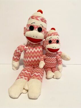 Ty Socks the Sock Monkey Pink Striped Plush Beanie Baby Buddy 15” 9” Toy Lot